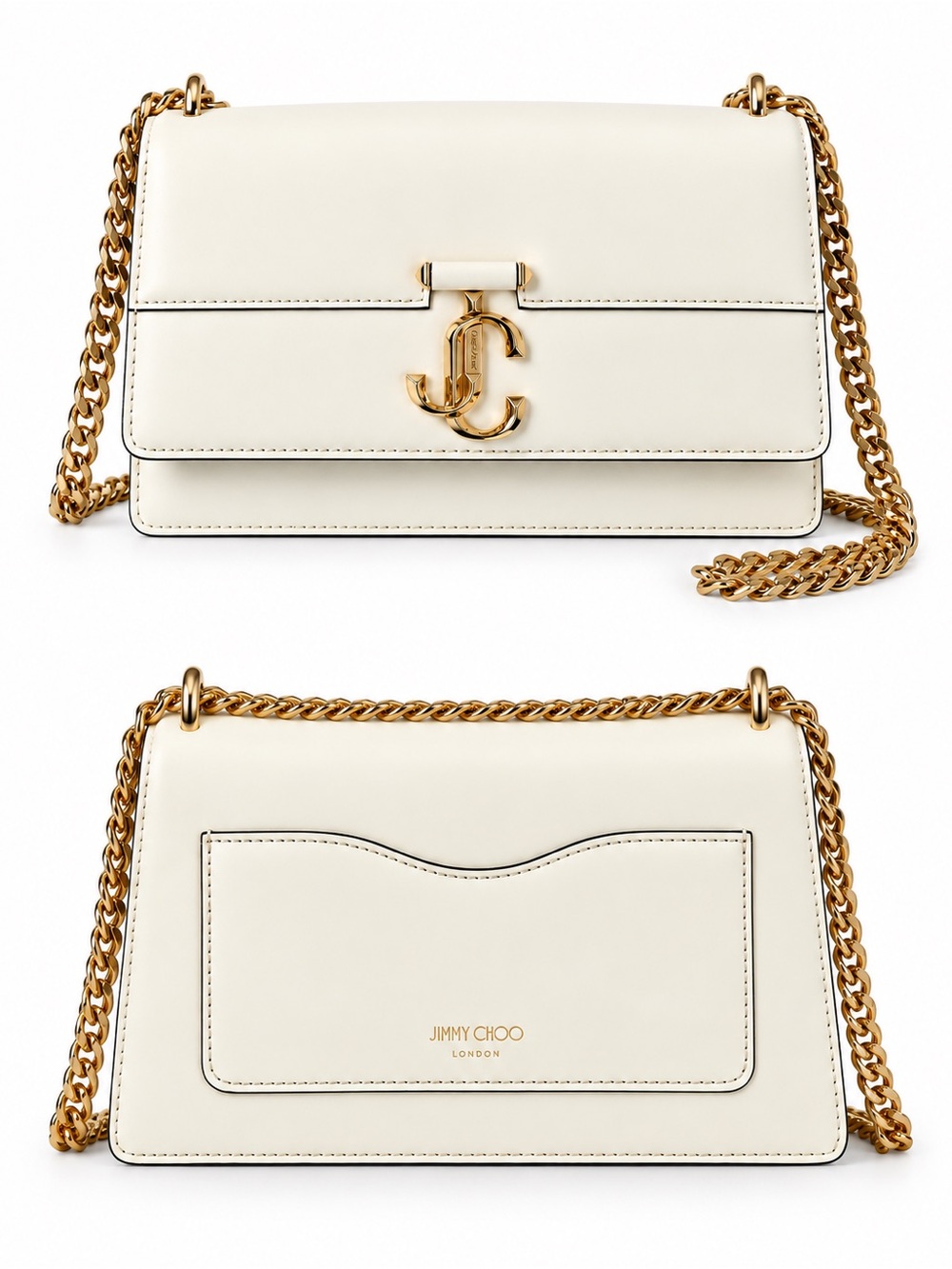 Jimmy Choo Varenne Shoulder/M Latte Light Gold Shiny Calf Leather Bag
